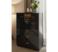 Fwstyle Modern 6 Drawer Chest High Black Gloss Drawers On A Matt Black Frame