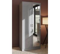 Fwstyle High Gloss Grey 2 Door Mirrored Double Wardrobe Grey