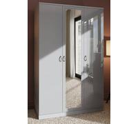 FWStyle Grey High Gloss 3 Door Mirrored & Modern Wardrobe, Grey