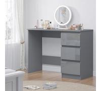 Fwstyle High Gloss Grey Dressing Table Desk With 3 Large Drawers