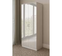 2 Door High White Gloss Bedroom Wardrobe Modern Storage Furniture - white Gloss