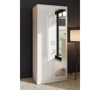 High Gloss White 2 Door Mirrored Double Wardrobe FWStyle White One Size