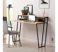 Fwstyle Home Office Modern Student Study Desk Natural Oak Black Metal Frame