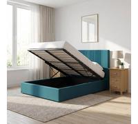 Fwstyle Hoscar Double Ottoman Lift Up Bed Frame Blue Upholstered Storage Blue
