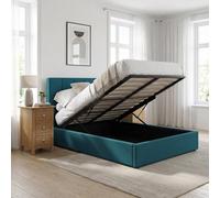 Fwstyle Hoscar Small Double Ottoman Lift Up Bed Frame Blue Upholstered Blue