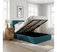 Fwstyle Hoscar Small Double Ottoman Lift Up Bed Frame Dolphin Blue Upholstered Underbed Storage