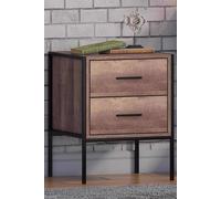 FWStyle Industrial Inspired 2 Drawer Bedside Table Nightstand in Brown FWStyle Brown