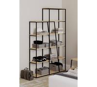 Fwstyle Industrial Style Bookshelf Shelving Unit Modern Natural Oak Black Metal In White