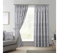 FWSTYLE Keswick Grey Woven Leaf 3" Pencil Pleat Curtains