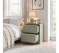 Fwstyle Lania 2 Drawer Scalloped Ripple Bedside Table Chest Green (H) 46 (W) 45 (D) 40Cm
