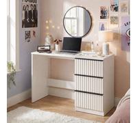 Fwstyle Lania 3 Drawer White Dressing Table Study Desk Scalloped Ripple Design