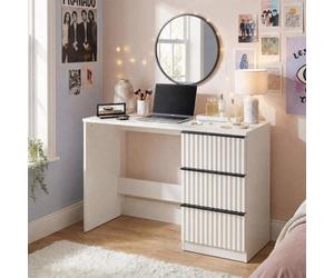 Fwstyle Lania 3 Drawer White Dressing Table Study Desk Scalloped Ripple Design