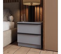FWStyle Lania Bedside Table 2 Drawer Modern Nightstand Grey Ridged Design FWStyle Grey