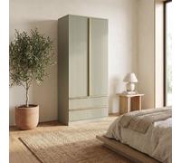 Fwstyle Lania Green 2 Door Wardrobe With 2 Drawers Scalloped Design Bedroom Storage
