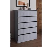 FWStyle Lania Ripple Effect Dark Grey 5 Drawer Bedside Chest Table (H) 100 (W) 70 (D) 40cm FWStyle Grey