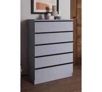 Fwstyle Lania Ripple Effect Dark Grey 5 Drawer Bedside Chest Table (H) 100 (W) 70 (D) 40Cm Grey