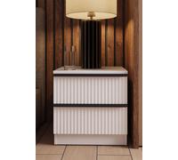 FWStyle Lania Ripple Effect White 2 Drawer Bedside Chest Table (H) 46 (W) 45 (D) 35cm FWStyle White