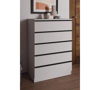 Fwstyle Lania Ripple Effect White 5 Drawer Bedside Chest Table (H) 100 (W) 70 (D) 40Cm White