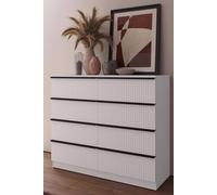 Fwstyle Lania Ripple Effect White 8 Drawer Chest Of Drawers (H) 77 (W) 114 (D) 40Cm White