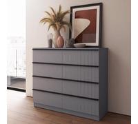 Fwstyle Lania Scalloped Grey 8 Drawer Chest (H) 77Cm (W) 114Cm (D) 40Cm