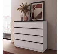 Fwstyle Lania Scalloped White 8 Drawer Chest (H) 77Cm (W) 114Cm (D) 40Cm