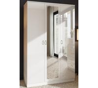FWStyle Large 3 Door Mirrored Triple Wardrobe High Gloss White FWStyle White