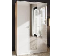 Large 3 Door Mirrored Triple Wardrobe High Gloss White FWStyle White One Size