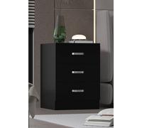 Fwstyle Large 3 Drawer Matt Black Bedside Table Nightstand Chest Of Drawers Black