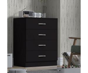 FWSTYLE Large 4 Drawer Matt Black Chest Of Drawers