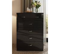 Fwstyle Large 6 Drawer High Gloss Chest Of Drawers In Black Black One Size