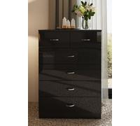 Large 6 Drawer High Gloss Chest Of Drawers FWStyle Black One Size