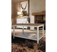 FWStyle Large Painted Oak Storage Coffee Table Cream Linen FWStyle Cream