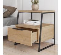 Fwstyle Light Oak 1 Drawer Modern Bedside Table Nightstand Black Metal Frame