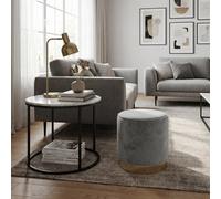 Fwstyle Loretta Grey Velvet Vintage Style Barrel Stool Seat H41Cm