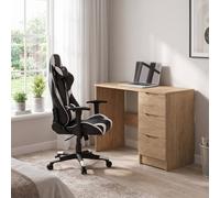 FWStyle Luno 3 Drawer Dressing Vanity Makeup Table Home Office Desk Oak in Brown FWStyle Brown
