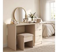 Fwstyle Luno 3 Drawer Dressing Vanity Makeup Table Home Office Desk Putty In Beige Beige