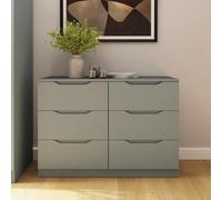 Fwstyle Luno Green 6 Drawer Chest Recessed Handle (H) 77Cm (W) 110Cm (D) 40Cm Extra Deep Drawers
