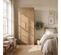 FWStyle Luno Oak 2 Door Double Wardrobe Rail & Shelf (H) 180 (W) 80 (D) 50cm in Brown FWStyle Brown