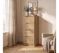 FWStyle Luno Oak 4 Drawer Chest Extra Deep Drawers (H) 99 (W) 40 (D) 40cm in Brown FWStyle Brown