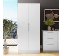 Fwstyle Luno Wardrobe 2 Door White Double Design Storage Shelf & Rail White
