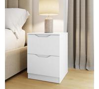 Fwstyle Luno White 2 Drawer Bedside Chest Of Drawers Nightstand (H) 54Cm (W) 40Cm (D) 40Cm Extra Deep Drawers