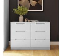 Fwstyle Luno White 6 Drawer Chest Recessed Handle (H) 77Cm (W) 110Cm (D) 40Cm Extra Deep Drawers