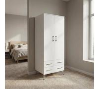 Fwstyle Maldon 2 Door Double Wardrobe With 2 Drawers Matt White (H) 186 (W) 76.5 (D) 55Cm
