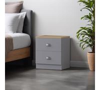 Fwstyle Matt Grey 2 Drawer Bedside Table Cabinet Oak Top Nightstand