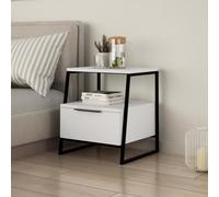 Fwstyle Matt White 1 Drawer Modern Bedside Table Nightstand Black Metal Frame