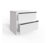 FWStyle Matt White 2 Drawer Bedside Cabinet - Modern Nightstand with Ripple Design Fronts, Black Metal Handles & Durable Finish, W45 x H46 x D35cm