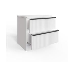 FWStyle Matt White 2 Drawer Bedside Cabinet with Ripple Effect Drawer Fronts, Black Metal Handles and Scratch Resistant Finish, Modern Bedroom Nightstand, H46 x W45 x D35 cm