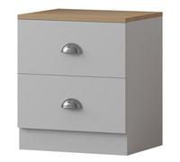 Fwstyle Matt White 2 Drawer Bedside Table Cabinet Oak Top Nightstand