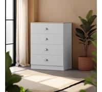 Fwstyle Matt White 4 Drawer Chest Oak Top Bedroom Furniture