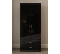 FWStyle Men's High Gloss 2 Door 2 Drawer Combination Double Wardrobe in Black FWStyle Black
